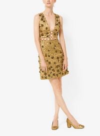 Floral Metallic-Embroidered Brocade Dress at Michael Kors