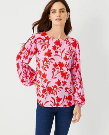 Floral Pleated Sleeve Boatneck Top at Ann Taylor