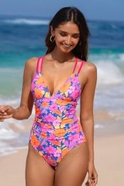Floral Plunging Ruched One-Piece at Cupshe