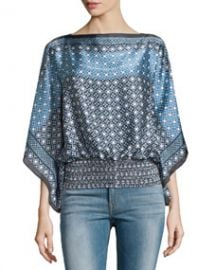 Floral-Print Boat-Neck Blouse  Blue Contrast Flower at Last Call