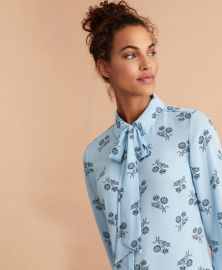 Floral-Print Bow-Neck Crepe Shirt at Brooks Brothers