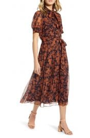 Floral Print Button Front Pleated Chiffon Dress by 1901 at Nordstrom