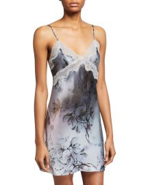 Floral-Print Classic Lace-Trim Chemise by Samantha Chang at Neiman Marcus