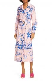 Floral Print Crepe Long Sleeve Midi Shirtdress at Nordstrom