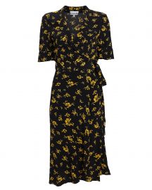 Floral Print Crepe Wrap Dress at Ganni