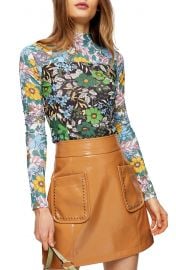 Floral Print Long Sleeve Mesh Top at Nordstrom