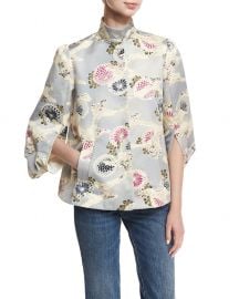 Floral-Print Mandarin-Collar Topper at Bergdorf Goodman