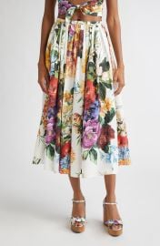 Floral Print Pleated Cotton Poplin A-Line Midi Skirt at Nordstrom