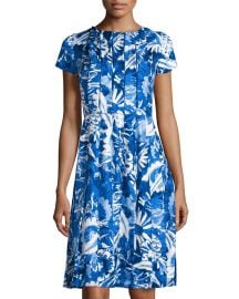 Floral-Print Pleated Short-Sleeve Dress at Last Call