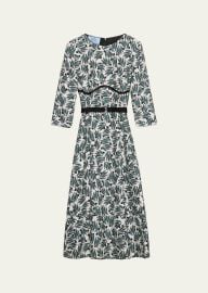 Floral Print Pongé 3/4-Sleeve Midi Dress at Bergdorf Goodman
