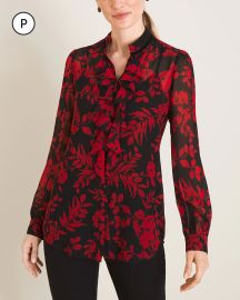 Floral-Print Ruffle-Front Blouse at Chicos