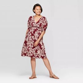 Floral Print Short Sleeve V-Neck Dress at Target