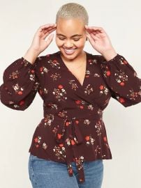 Floral-Print Tie-Belt Wrap Blouse by Old Navy at Old Navy