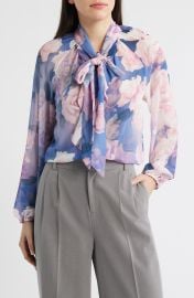 Floral Print Tie Neck Top at Nordstrom