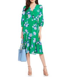 Floral Print Tie Waist Faux Wrap Midi Dress by Eliza J at Dillards