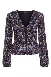 Floral Print Velvet Hook and Eye Top at Topshop