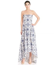 Floral Printed Faille Strapless Hi-Lo Evening Gown Dress at Rakuten