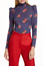 Floral Puff Sleeve Knit Top at Nordstrom