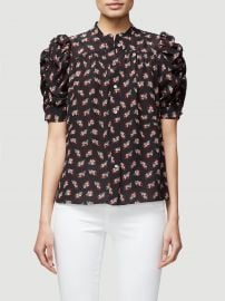 Floral Ruched Sleeve Silk Blouse at Frame