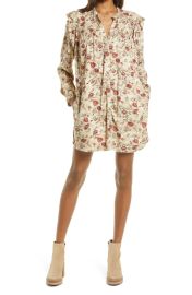 Floral Ruffle Long Sleeve Mini Shirtdress at Nordstrom