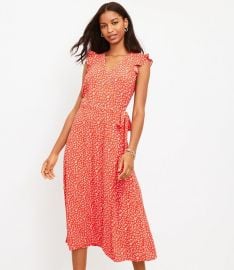 Floral Ruffle Sleeve Wrap Midi Dress LOFT at Loft