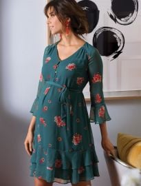 Floral Ruffled Maternity Dress by A Pea in the Pod at A Pea in the Pod