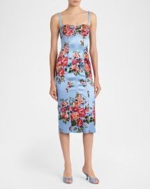 Floral Satin Bustier Midi Dress at Neiman Marcus
