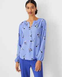 Floral Shirred Split Neck Popover at Ann Taylor