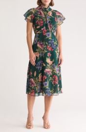 Floral Short Sleeve Chiffon Midi Dress at Nordstrom Rack