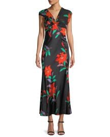 Floral Silk Asymmetric-Sleeve Knotted Dress at Last Call