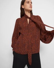 Floral Silk Crepe Blouson Sleeve Top  Theory at Theory