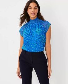 Floral Smocked Mock Neck Top at Ann Taylor