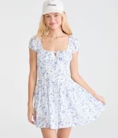 Floral Square-Neck Drop-Waist Mini Dress at Aeropostale