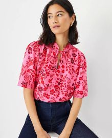 Floral Stand Collar Tie Neck Top at Ann Taylor