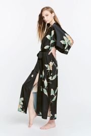 Floral Tie Waist Kimono Robe with Side Slit KIM ONO kimandonocom at Kim and Ono