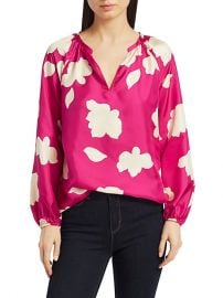 Floral V-Neck Puff-Sleeve Silk Blouse at Saks Fifth Avenue