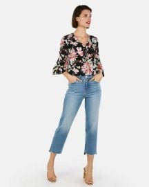 Floral Zip-Front Ruffle Sleeve Chelsea Popover at Express