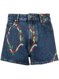 Floral embroidery organic cotton shorts by Ganni at Farfetch