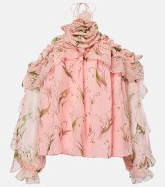 Floral halterneck silk blouse in pink - Carolina Herrera at Mytheresa