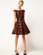 Floral jacquard dress in RED at Asos