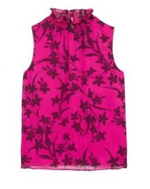 Floral-print Smocked-neck Blouse at Vince Camuto