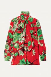 Floral-print pussy bow silk-satin blouse at Net A Porter