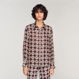 Floral print silk shirt in Marron Bleu for Women Paris at Sandro