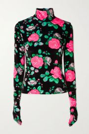 Floral-print velvet turtleneck top  at Net a Porter