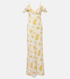 Floral ruffled silk moiré slip dress at Mytheresa
