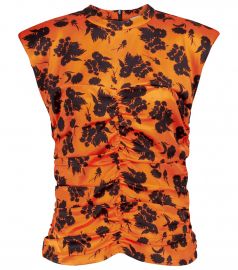 Floral stretch-silk satin top at Mytheresa