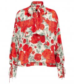 Floral stretch-silk turtleneck blouse at Mytheresa