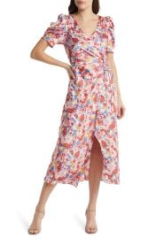 Floret Studios Floral Satin Faux Wrap Midi Dress at Nordstrom Rack