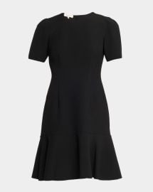 Flounce Puff-Sleeve Crepe Dress at Neiman Marcus