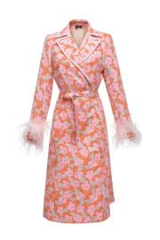 Flower Pink Jacqueline Coat With Detachable Feathers Cuffs at ANDREEVA